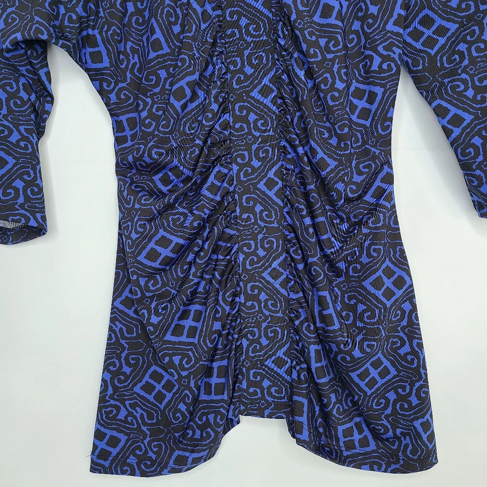 INC Top 3/4 Sleeve V-Neck Stretchy Blue Black Funky Size Small_8